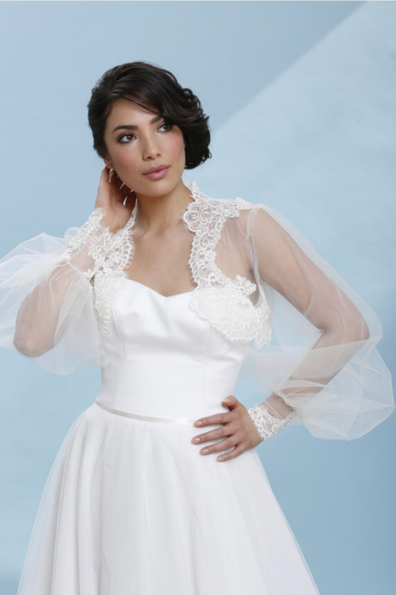 sheer jacket for wedding dress 3/4 Sleeve Chiffon Wedding Bolero Jacket 3907BO-W