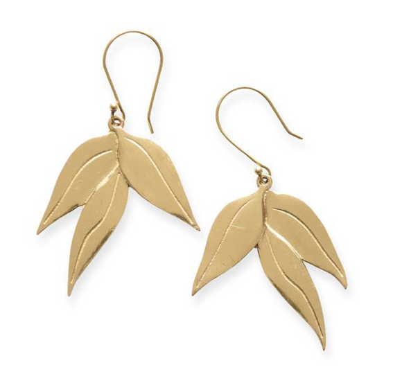 Brass leaf botanical modern natural contemporary boho delicate earrings