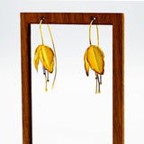 Gold, tulip shaped hanging flower bud blossoms with delicate gold pistils small earrings