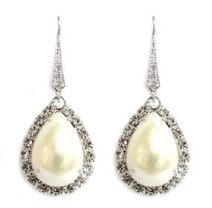 Freshwater pearl inlaid crystal silver fish hook bridal earrings