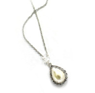  Swarovski pear-shaped Pearl surrounded by a ring of inlaid crystals in a silver setting bridal necklace