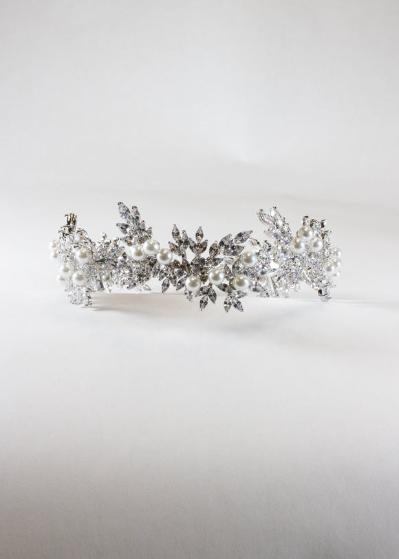 Pearl & Crystal Leaf Tiara