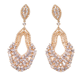 Pair of gold and crystal earrings on a white background