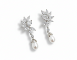 Pair of silver earrings with floral designs and pearl drops 
