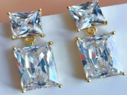 Sparkling Rectangular Rhinestone Earrings