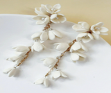 White Flower Drop Earrings With Pearl Center