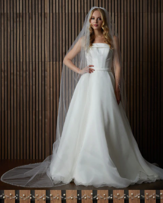 Matte Pearl and Crystal Beaded Border Veil