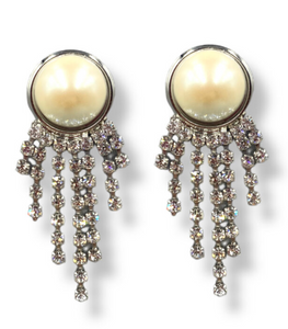 Pearl Stud with Crystal/Silver Fringe