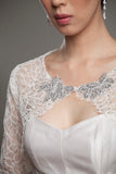 Alencon lace bridal formal vintage inspired handmade rhinestone crystal detail light jacket 