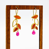 gold vermeil and gemstone falling leaf earring