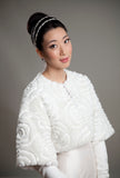 soft ivory faux fur chubby jacket with flower detailing 