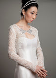Alencon lace bridal formal vintage inspired handmade rhinestone crystal detail light jacket 