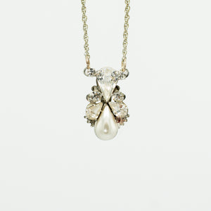 Swarovski pearl and crystal  teardrop silver necklace 