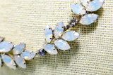 Swarovski opal leaf cluster silver bridal necklace