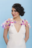 Bridal topper tulle fabric flowers boho botanical handmade wedding capelet