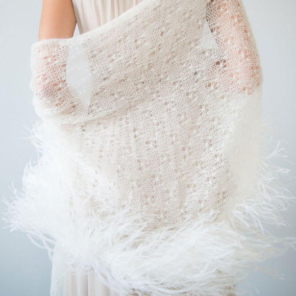 Mohair Lace Shawl with Feathers