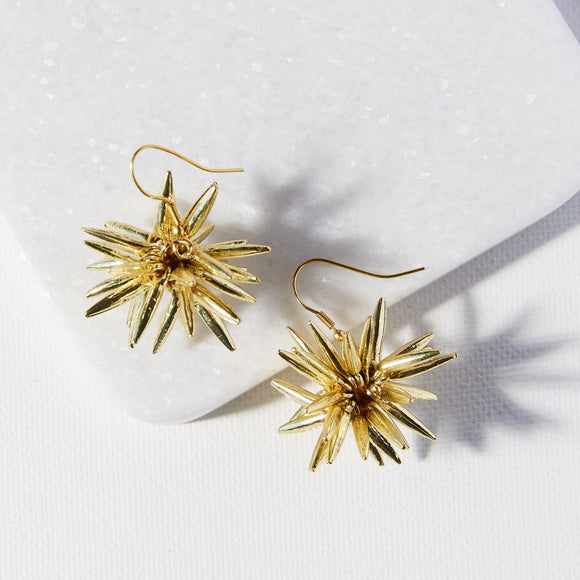 Brass seed beads starburst gold contemporary modern stylish earrings