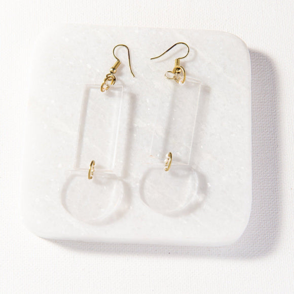 Translucent clear lucite acrylic geometric modern contemporary stylish earrings brass fishhooks