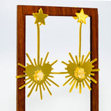 gold star and bursting heart pendulum edgy statement post earring