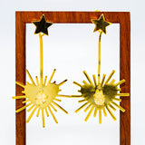 gold star and bursting heart pendulum edgy statement post earring