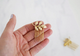 Raw brass delicate mini handmade golden leaves combs set of three