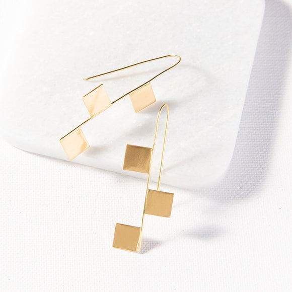Brass square stylish contemporary modern earrings