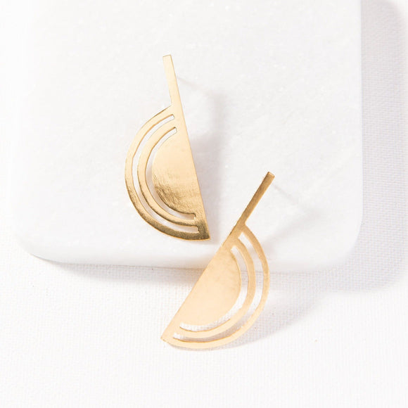 Brass rainbow half circle modern geometric contemporary stylish earrings