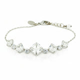 alternating sizes crystal  square chain silver bridal bracelet 