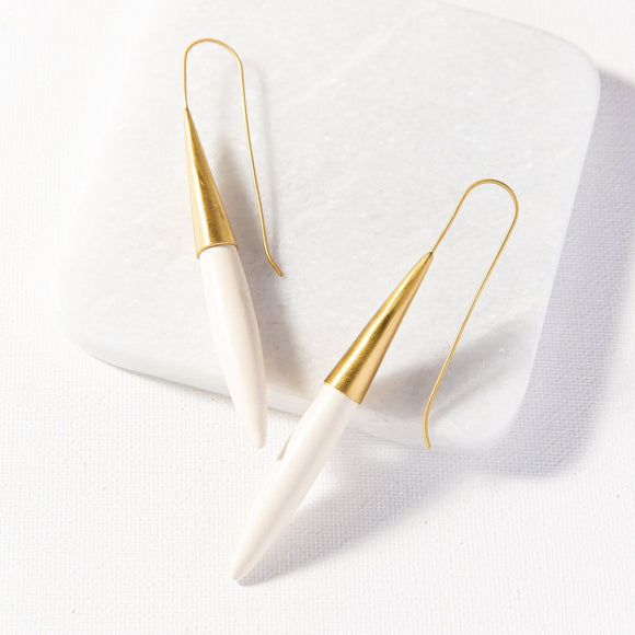 Brass ceramic modern contemporary sleek elongated spike dangle earrings