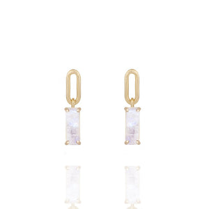 moonstone rectangular stone hang from gold links simple bridal earring