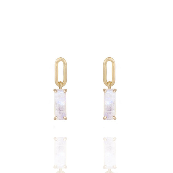 moonstone rectangular stone hang from gold links simple bridal earring