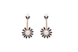 gold daisy drop earrings made with pearl and black zirconia