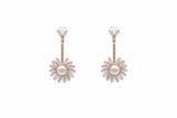 sunburst starburst daisy pearl and zirconia rhinestone bridal gold drop earring