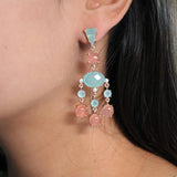 Blue Aqua and Orange Jade geometric gem stone chandelier earrings 