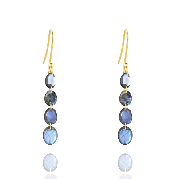 Laradorite linear drop earrings featuring multiple blue grey gem stones