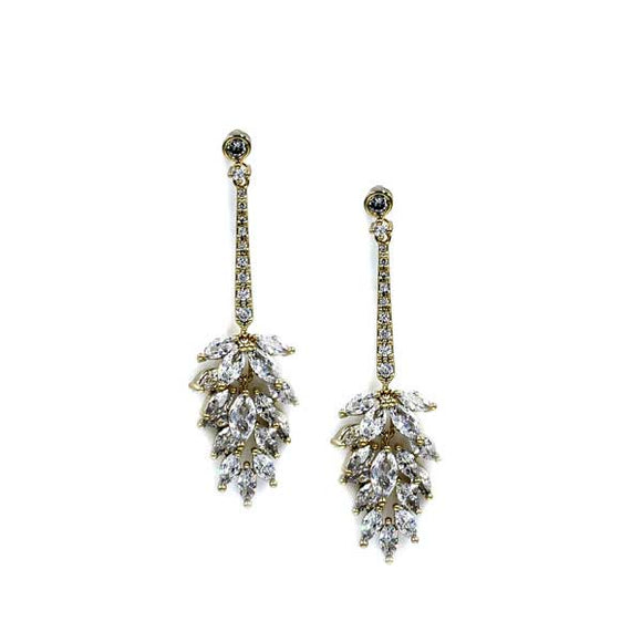 flowering cluster Swarovski crystal drop gold bridal earrings