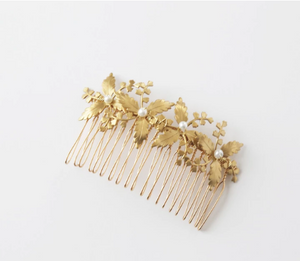 gold leaf and vine botanical handmade comb