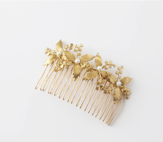 gold leaf and vine botanical handmade comb