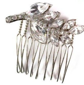 antique silver rhinestone leaf metal comb hair accessory