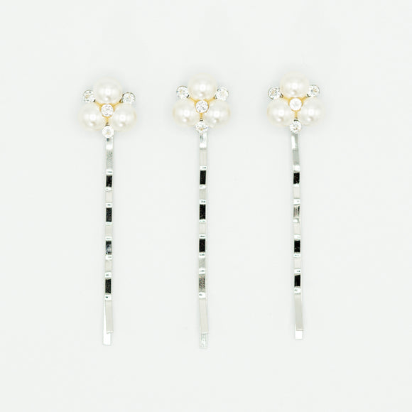 trio of pearl and crystal bridal hairpins