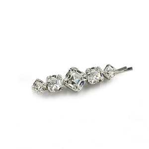 Bridal Geometric square cut Swarovski stones on a silver hairpin