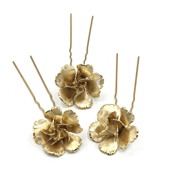 3 PIECE SET OF Rose Gold botanical Flower bridal hairpins
