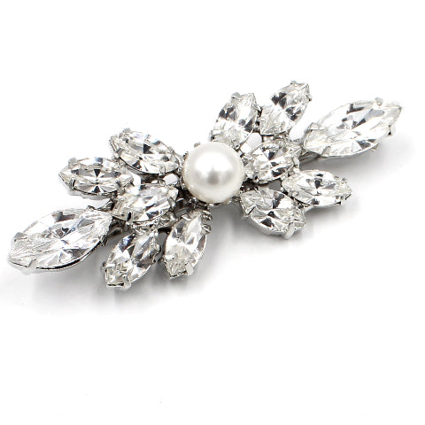leaf pattern Swarovski crystal and pearl  bridal bobby hairpin