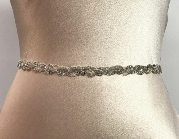 scalloped clear and silver beaded belt 