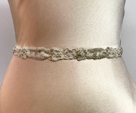 scallop white and clear beaded belt 