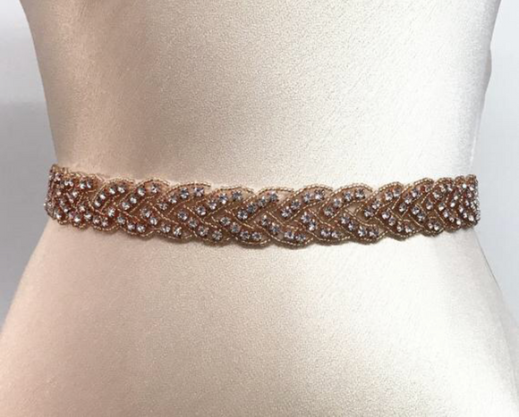 crystal and rose gold beaded belt 