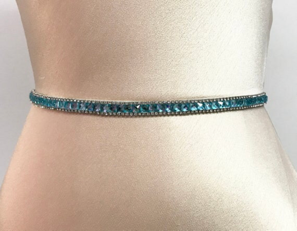 blue gem and rhinestone bridal or evening wear belt 