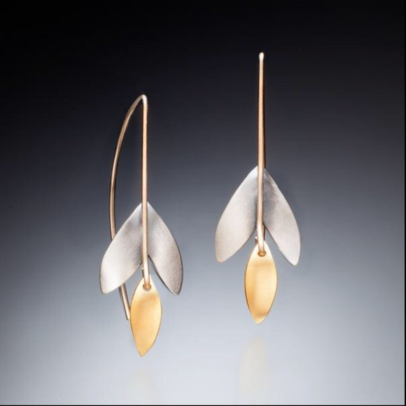 silver and gold simple and elegant botanicdrop leaf earring