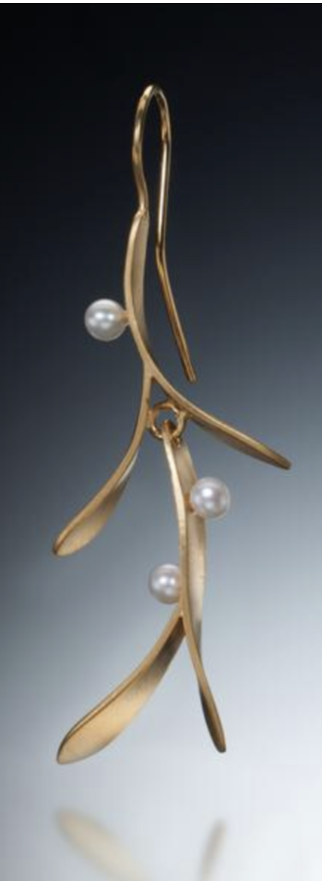 Botanic natural bridal branch pearl gold fish hook earring