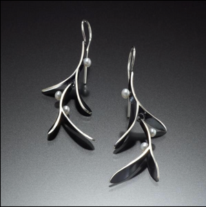 Sterling silver and pearl branch leaf botanic earring